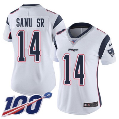 Nike New England Patriots #14 Mohamed Sanu Sr White Women's Stitched NFL 100th Season Vapor Limited Jersey